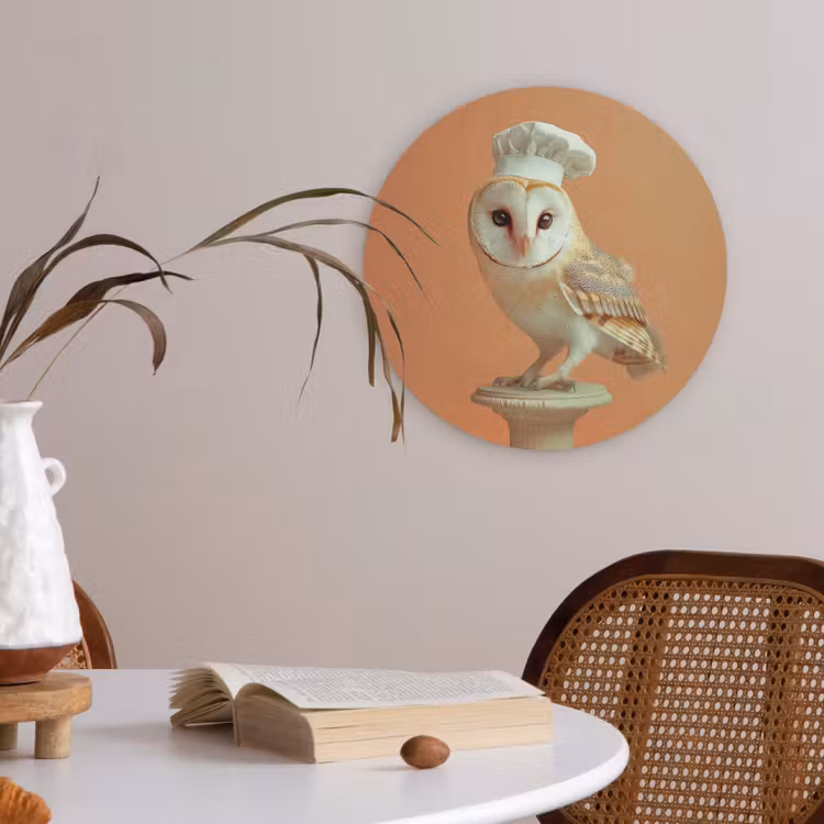 Kerkuil - Koksmuts - Oranje - Vogel Akoestische PET Vilt - Rond klein -sfeer3