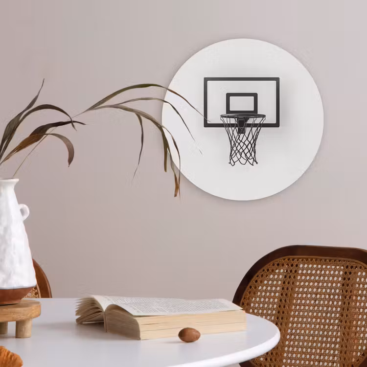 Basketbalbord - Minimalistisch - Zwart Akoestische PET Vilt - Rond klein -sfeer3