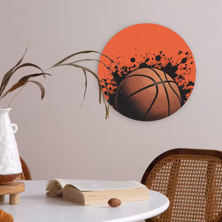 Basketbal - Verf - Sport - Oranje Akoestische PET Vilt - Rond klein -sfeer3