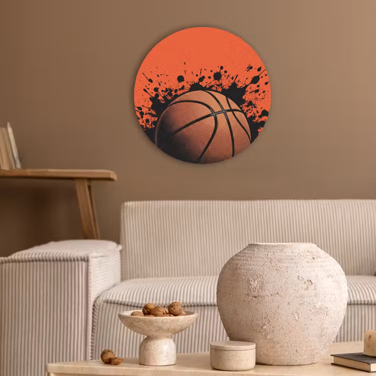 Basketbal - Verf - Sport - Oranje Akoestische PET Vilt - Rond klein -sfeer1