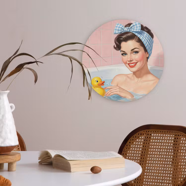 Badkamer - Eend - Blauw Akoestische PET Vilt - Rond klein -sfeer3