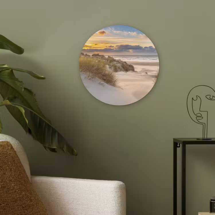 Strand - Duin - Gras - Zonsondergang - Zee Akoestische PET Vilt - Rond klein -sfeer2