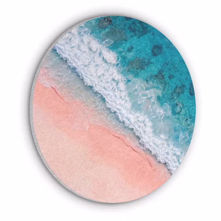 Strand - Oceaan - Golven - Roze Zand - Natuur Akoestische PET Vilt - Rond klein -3d