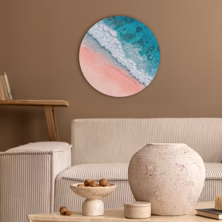 Strand - Oceaan - Golven - Roze Zand - Natuur Akoestische PET Vilt - Rond klein -sfeer1