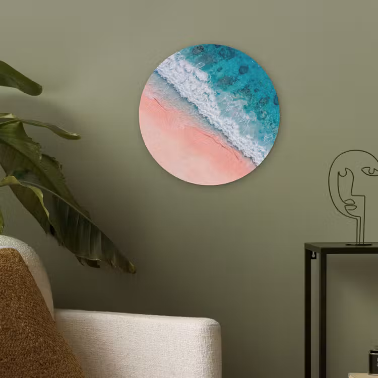 Strand - Oceaan - Golven - Roze Zand - Natuur Akoestische PET Vilt - Rond klein -sfeer2