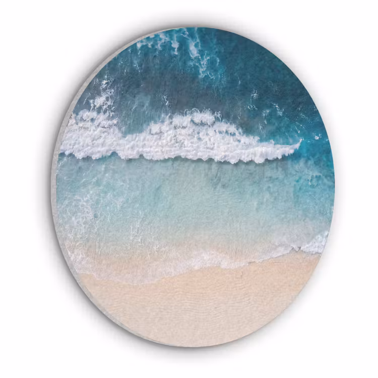 Strand - Zee - Golven - Natuur - Blauw Akoestische PET Vilt - Rond klein -3d