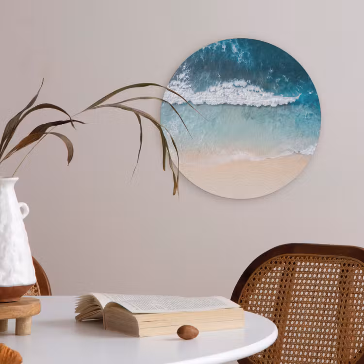 Strand - Zee - Golven - Natuur - Blauw Akoestische PET Vilt - Rond klein -sfeer3