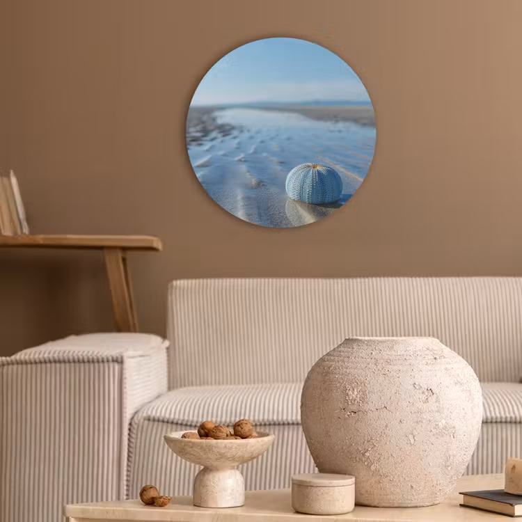 Strand - Schild - Water - Blauw Akoestische PET Vilt - Rond klein -sfeer1
