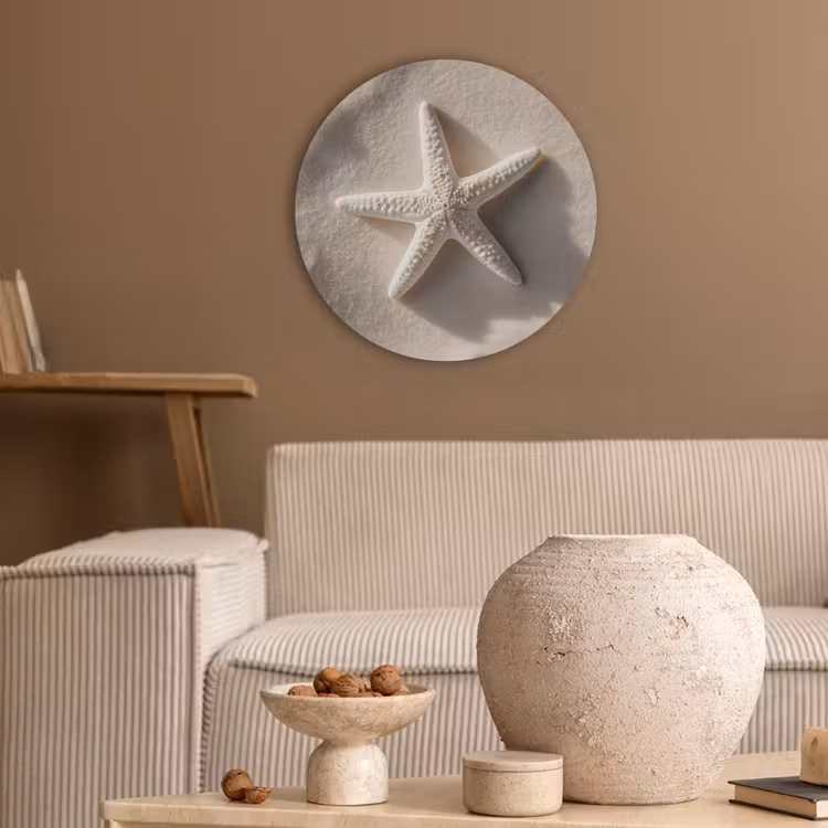 Strand - Zeester - Zand - Beige Akoestische PET Vilt - Rond klein -sfeer1