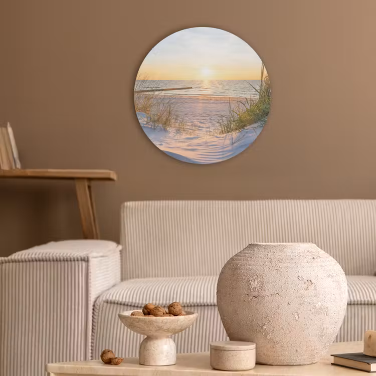 Strand - Zon - Duin - Gras - Zand - Horizon Akoestische PET Vilt - Rond klein -sfeer1