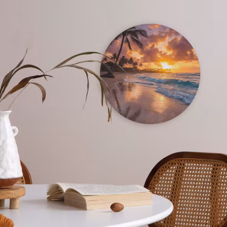 Strand - Zonsopgang - Tropisch - Natuur - Oranje Akoestische PET Vilt - Rond klein -sfeer3