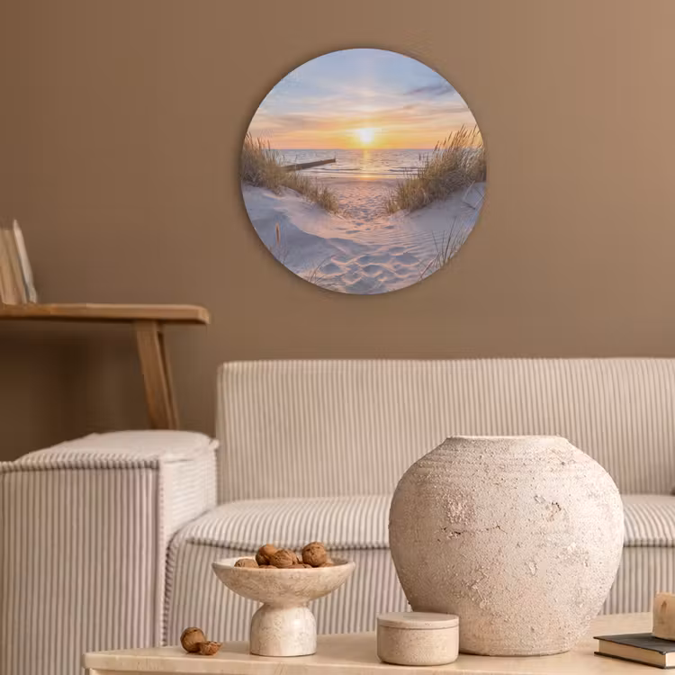 Strand - Zonsondergang - Natuur - Landschap Akoestische PET Vilt - Rond klein -sfeer1
