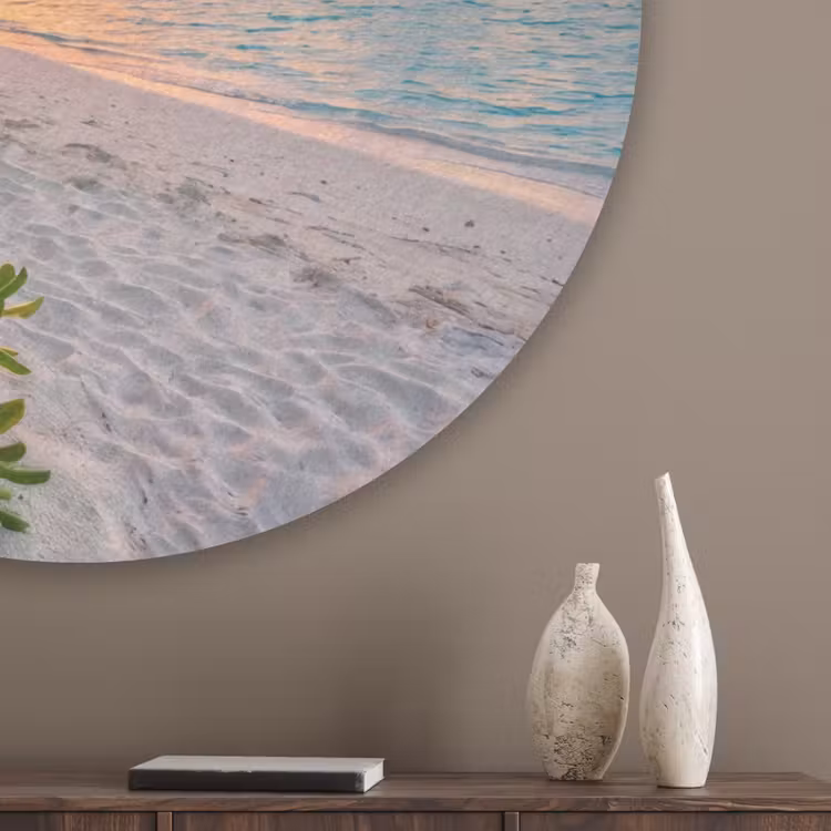Strand - Zonsondergang - Palmbomen - Tropisch - Natuur Akoestische PET Vilt - Rond klein -sfeer5_closeup