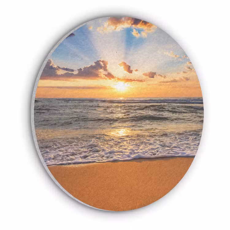 Strand - Zonsondergang - Zee - Wolken - Horizon Akoestische PET Vilt - Rond klein -3d