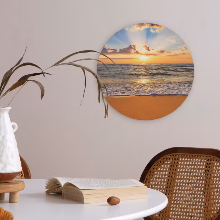 Strand - Zonsondergang - Zee - Wolken - Horizon Akoestische PET Vilt - Rond klein -sfeer3