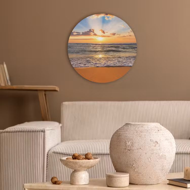Strand - Zonsondergang - Zee - Wolken - Horizon Akoestische PET Vilt - Rond klein -sfeer1