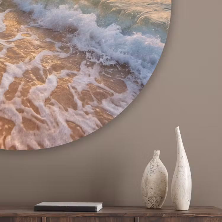 Strand - Zonsondergang - Golven - Natuur - Goud Akoestische PET Vilt - Rond klein -sfeer5_closeup