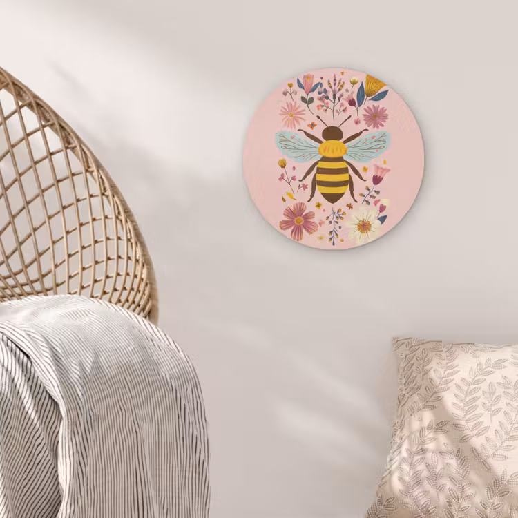 Bij - Geel - Bloemen - Kleurrijk Akoestische PET Vilt - Rond klein -sfeer4