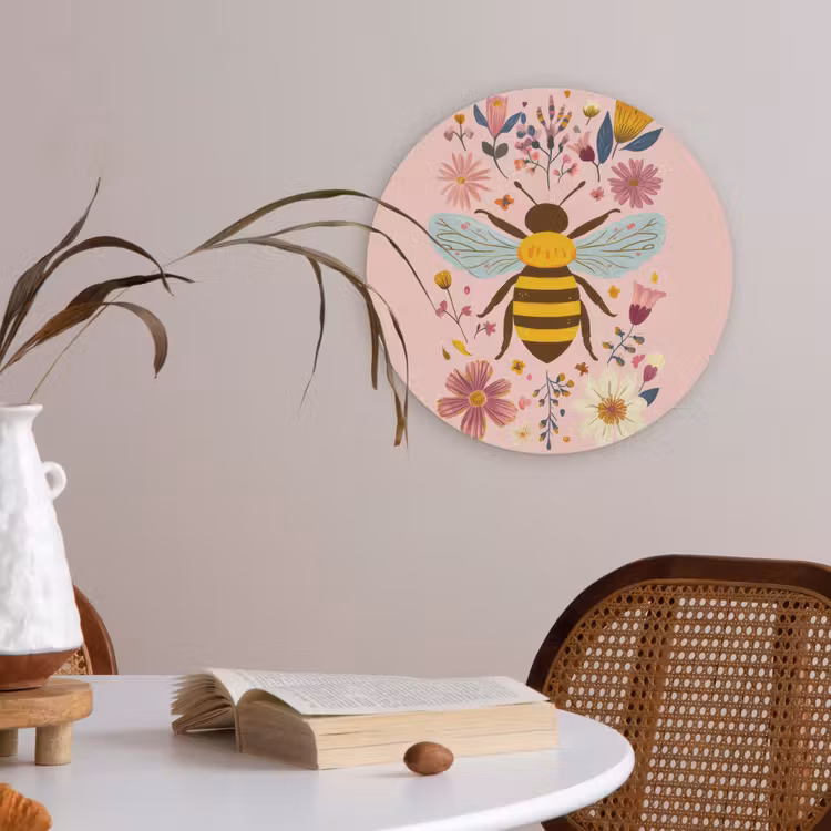 Bij - Geel - Bloemen - Kleurrijk Akoestische PET Vilt - Rond klein -sfeer3