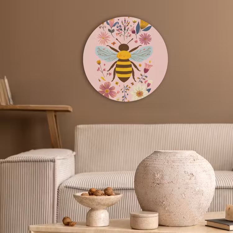 Bij - Geel - Bloemen - Kleurrijk Akoestische PET Vilt - Rond klein -sfeer1