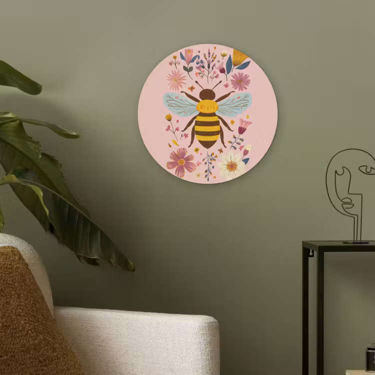 Bij - Geel - Bloemen - Kleurrijk Akoestische PET Vilt - Rond klein -sfeer2