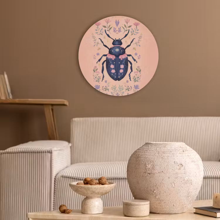 Kever - Donkerblauw - Bloemen - Sierlijk Akoestische PET Vilt - Rond klein -sfeer1