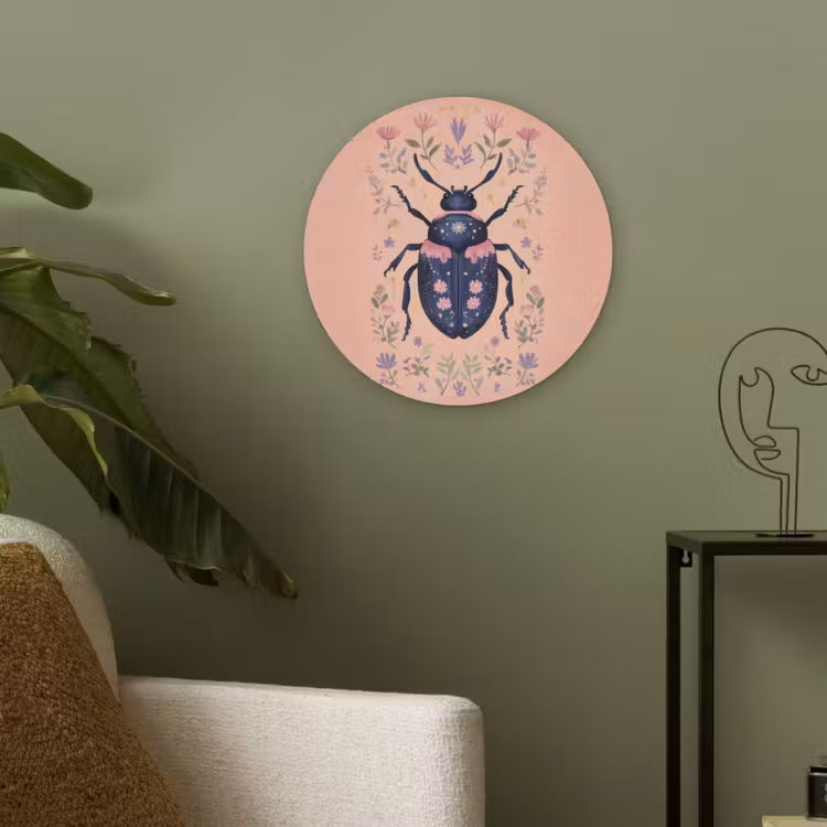 Kever - Donkerblauw - Bloemen - Sierlijk Akoestische PET Vilt - Rond klein -sfeer2