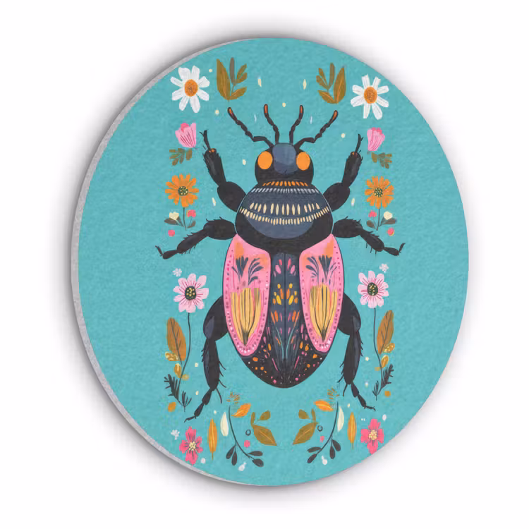 Kever - Bloemmotieven - Turquoise - Bladeren Akoestische PET Vilt - Rond klein -3d