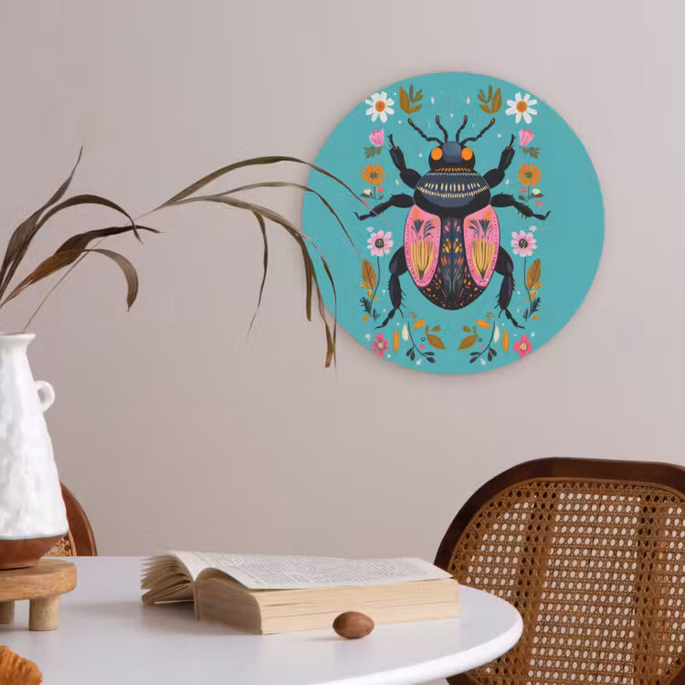 Kever - Bloemmotieven - Turquoise - Bladeren Akoestische PET Vilt - Rond klein -sfeer3
