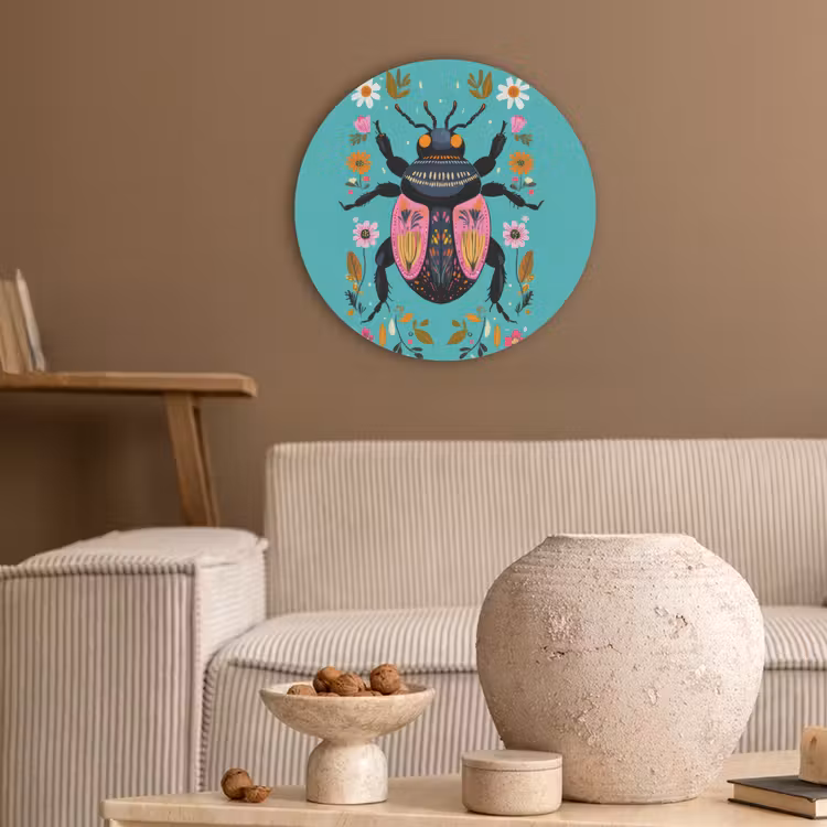 Kever - Bloemmotieven - Turquoise - Bladeren Akoestische PET Vilt - Rond klein -sfeer1