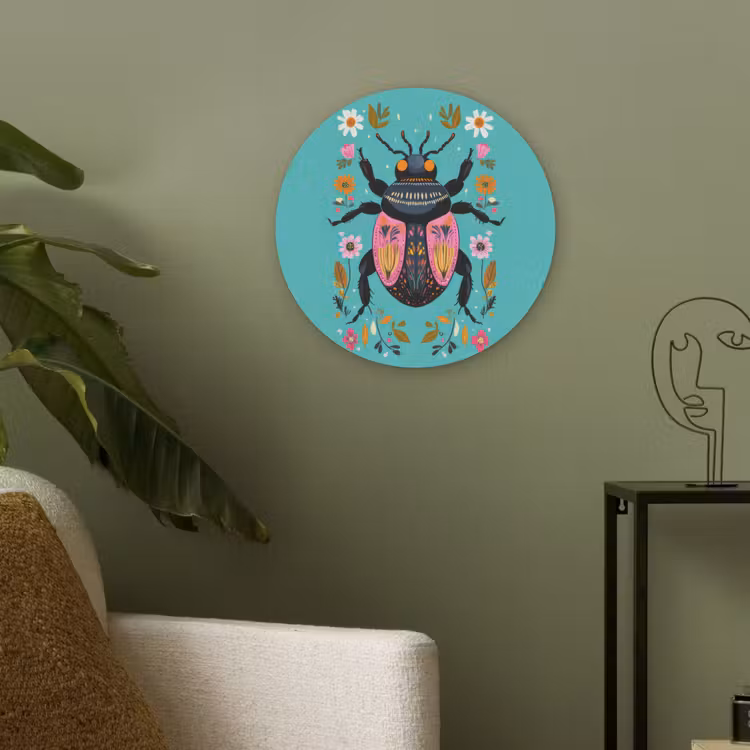 Kever - Bloemmotieven - Turquoise - Bladeren Akoestische PET Vilt - Rond klein -sfeer2