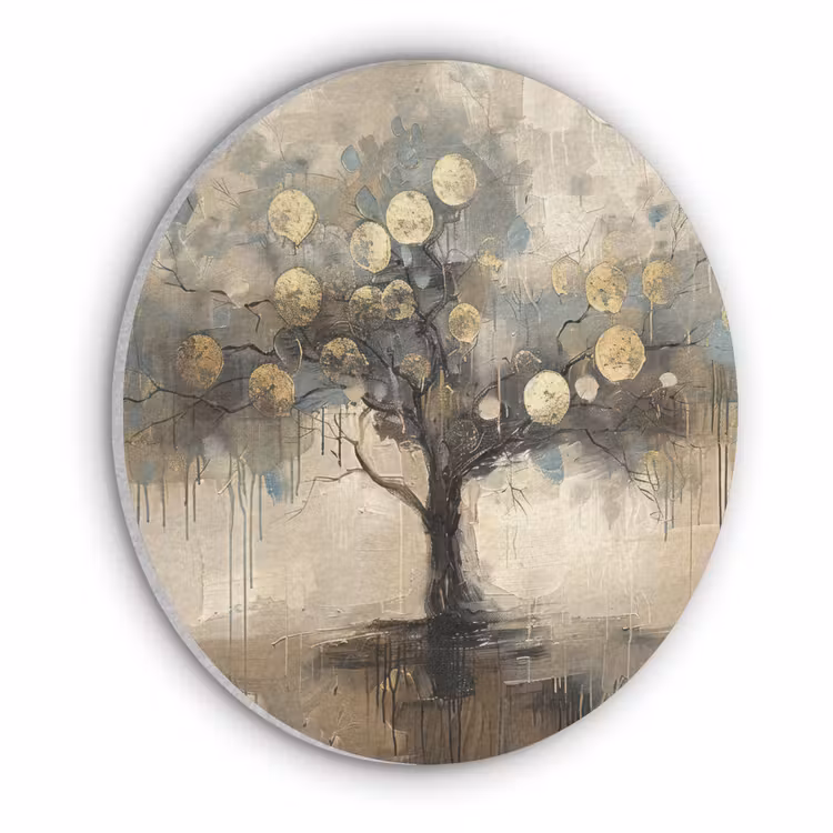Beige - Abstract - Boom - Goud Akoestische PET Vilt - Rond klein -3d