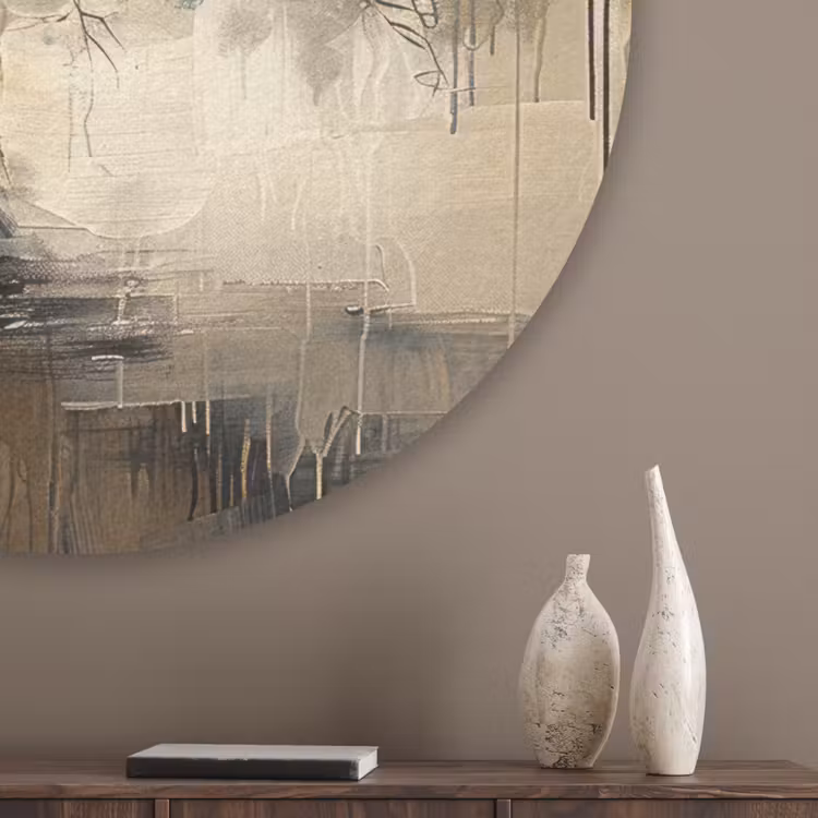 Beige - Abstract - Boom - Goud Akoestische PET Vilt - Rond klein -sfeer5_closeup