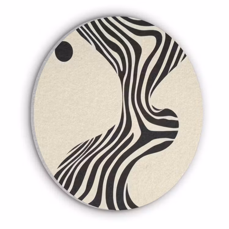 Beige - Lijnen - Golvend - Abstract Akoestische PET Vilt - Rond klein -3d