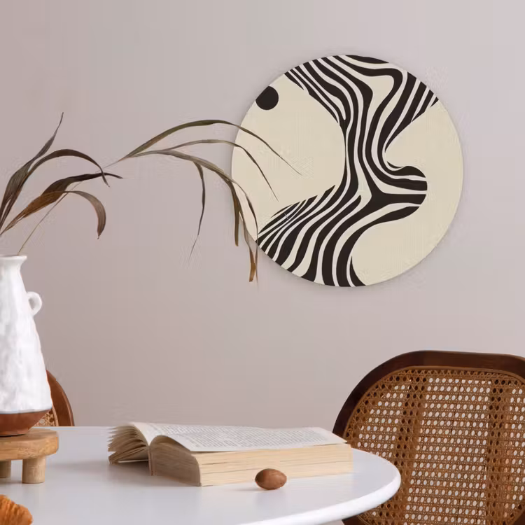 Beige - Lijnen - Golvend - Abstract Akoestische PET Vilt - Rond klein -sfeer3