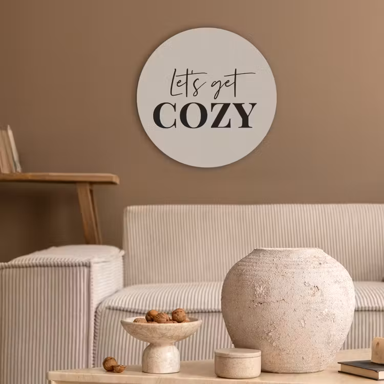 Beige - Winter - Quote - Cozy Akoestische PET Vilt - Rond klein -sfeer1