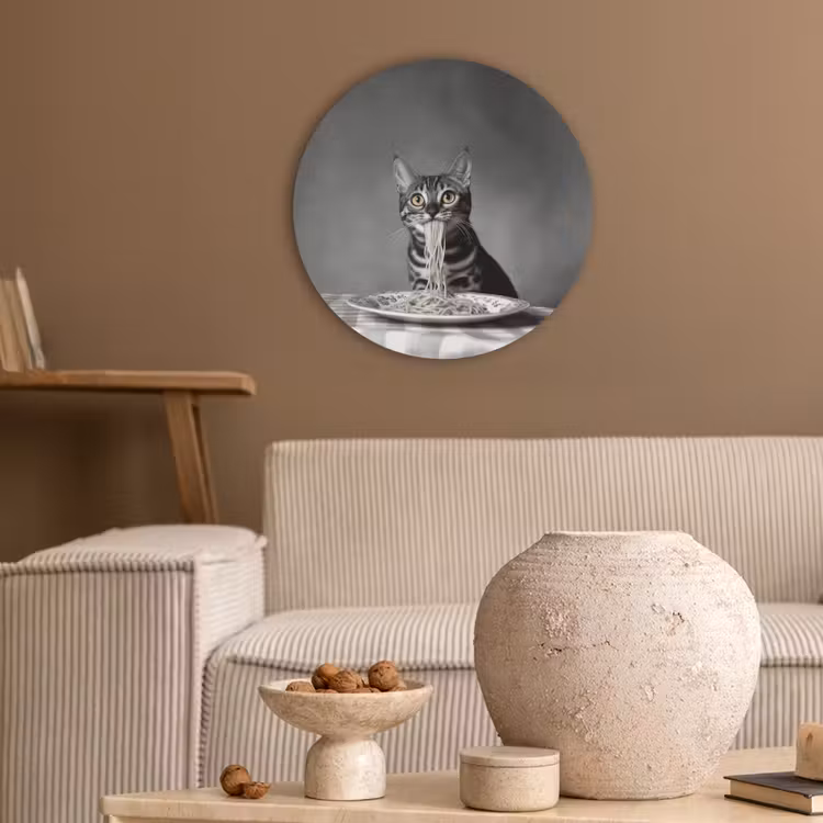 Bengaal - Kat - Tafelkleed - Zwart - Wit - Dier Akoestische PET Vilt - Rond klein -sfeer1