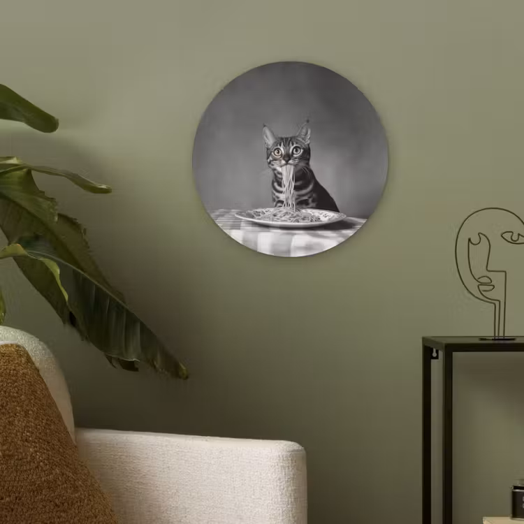 Bengaal - Kat - Tafelkleed - Zwart - Wit - Dier Akoestische PET Vilt - Rond klein -sfeer2