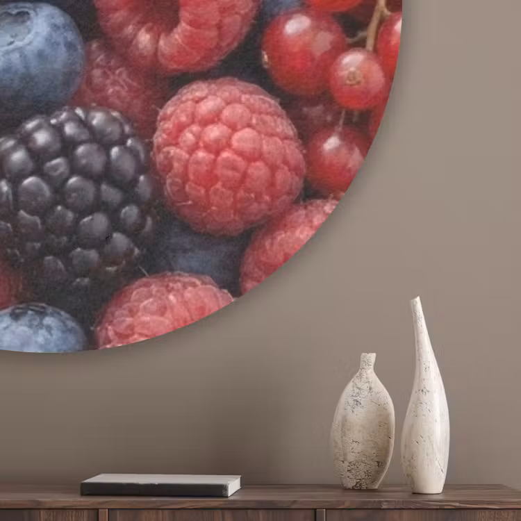Bessen - Mix - Vers - Eten - Kleurrijk Akoestische PET Vilt - Rond klein -sfeer5_closeup