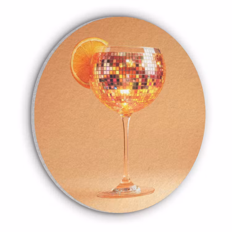 Drank - Oranje - Glitter - Disco Akoestische PET Vilt - Rond klein -3d