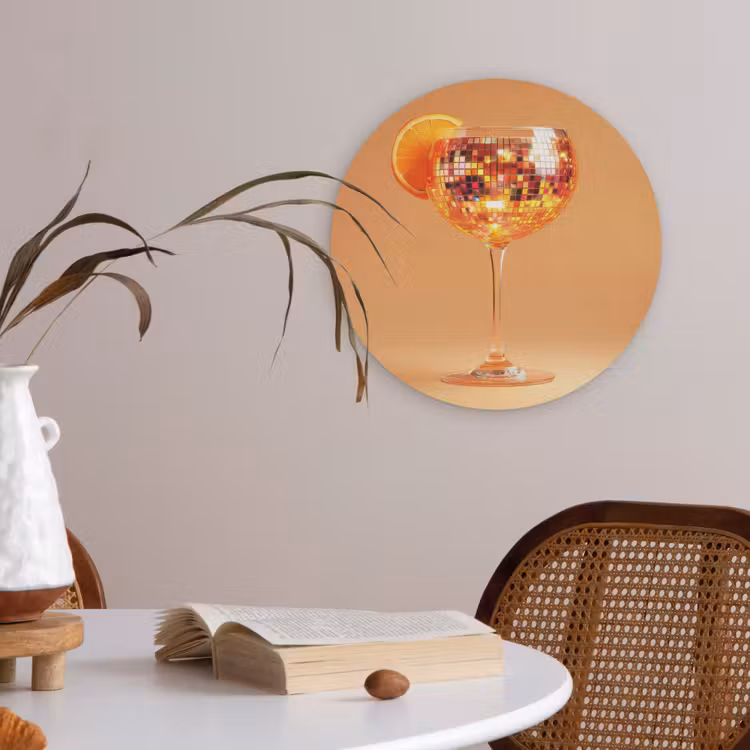 Drank - Oranje - Glitter - Disco Akoestische PET Vilt - Rond klein -sfeer3