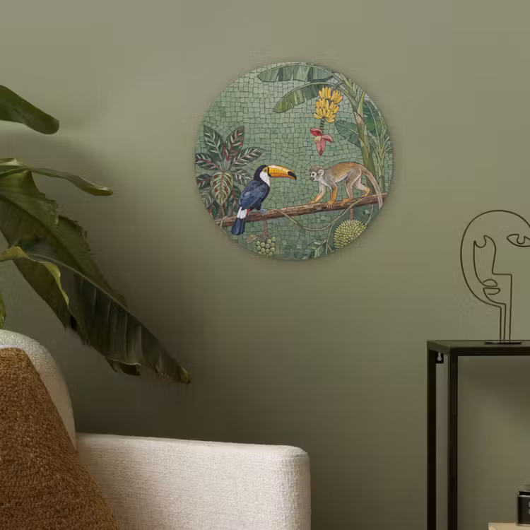 Vogel - Dier - Jungle - Mozaïek - Natuur Akoestische PET Vilt - Rond klein -sfeer2