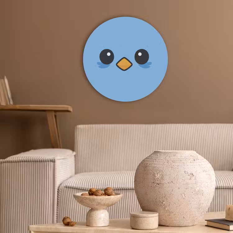 Vogel - Blauw - Eenvoudig Akoestische PET Vilt - Rond klein -sfeer1