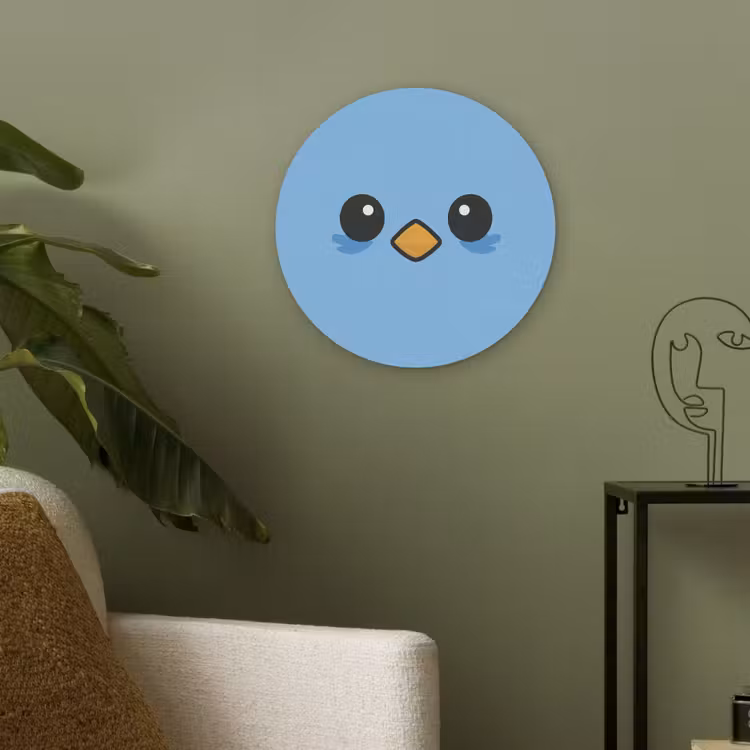 Vogel - Blauw - Eenvoudig Akoestische PET Vilt - Rond klein -sfeer2