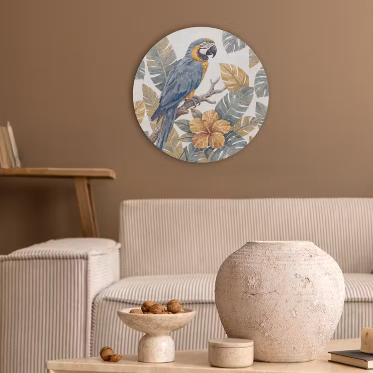 Vogel - Tak - Natuur - Mozaïek - Blauw Akoestische PET Vilt - Rond klein -sfeer1
