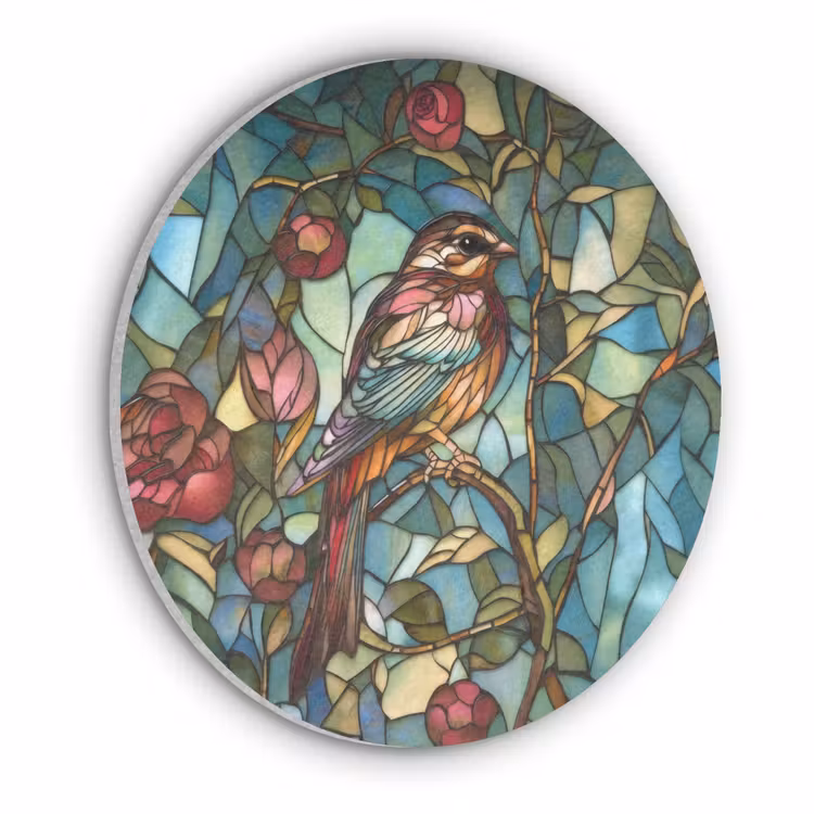 Vogel - Tak - Rozen - Mozaïek Akoestische PET Vilt - Rond klein -3d