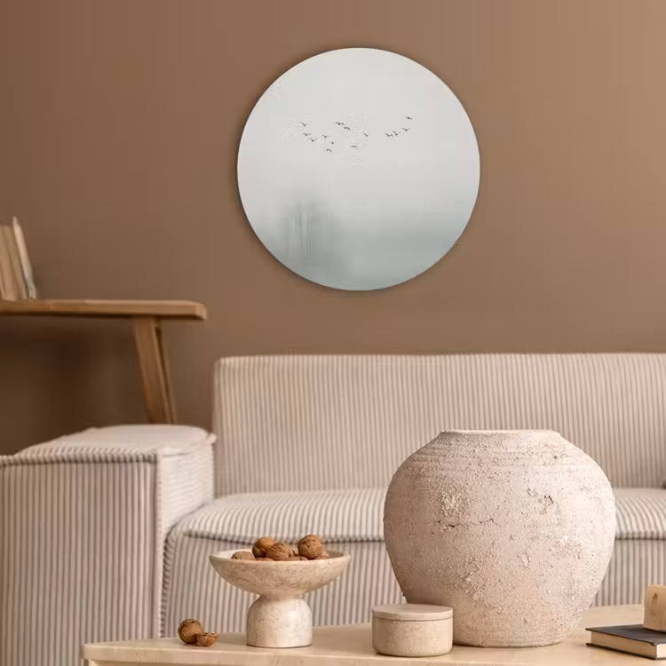 Vogel - Vlucht - Natuur - Minimalistisch Akoestische PET Vilt - Rond klein -sfeer1