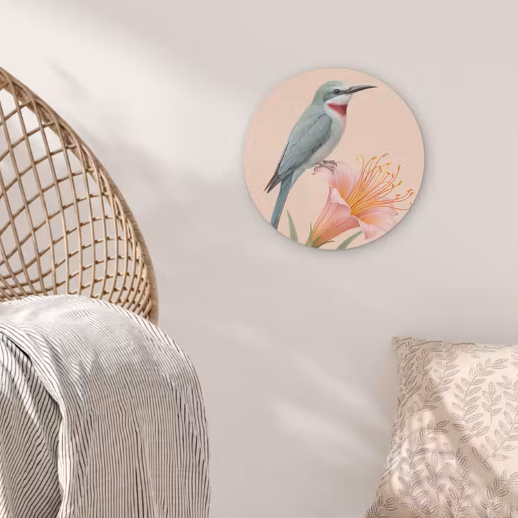 Vogel - Bloem - Natuur - Roze Akoestische PET Vilt - Rond klein -sfeer4