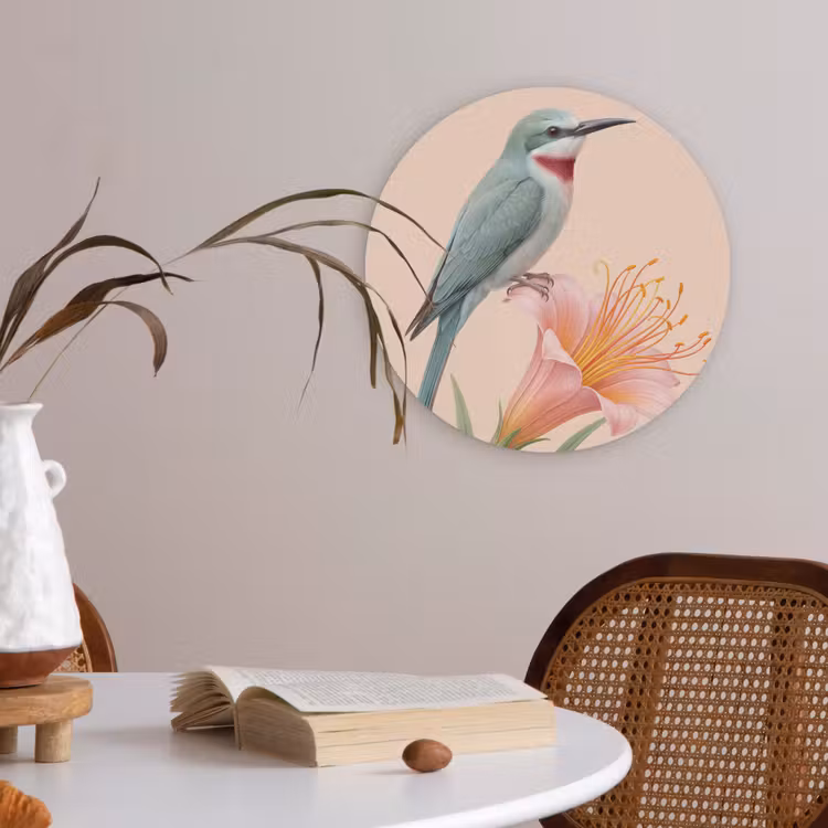 Vogel - Bloem - Natuur - Roze Akoestische PET Vilt - Rond klein -sfeer3