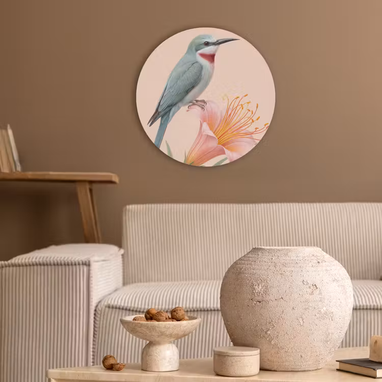 Vogel - Bloem - Natuur - Roze Akoestische PET Vilt - Rond klein -sfeer1